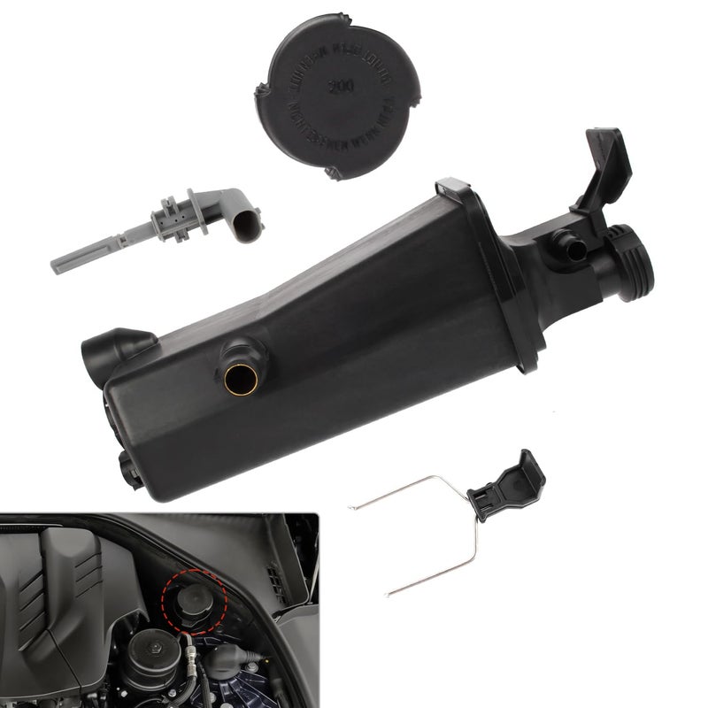 KARPAL Radiator Coolant Recovery Expansion Overflow Tank Reservoir and Sensor and Cap and Clip 17117573781 Compatible with E46 E83 E53 323i X3 - Image 1